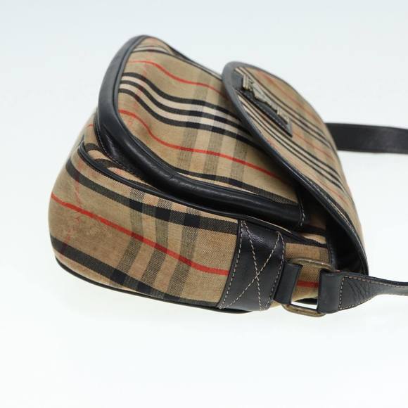 Burberrys Nova Check Shoulder Bag Canvas Beige Black gold Auth 87326 - Picture 4 of 16